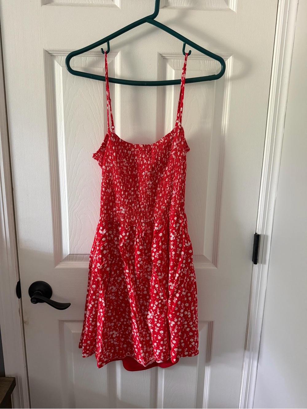 Chocolate Red Floral Smocked Spaghetti-Strap Dress